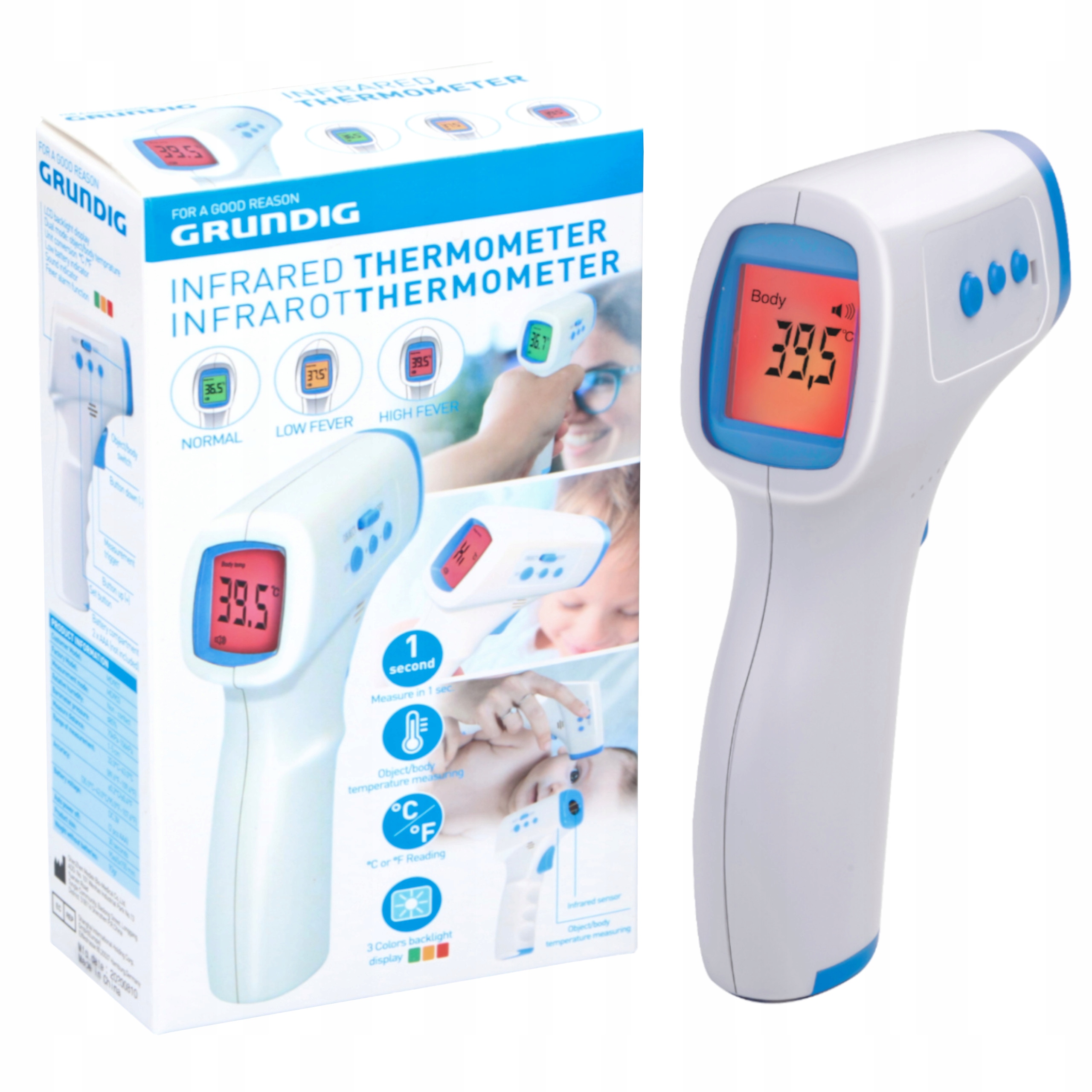 Termometr bezdotykowy elektroniczny na podczerwień z alarmem Grundig