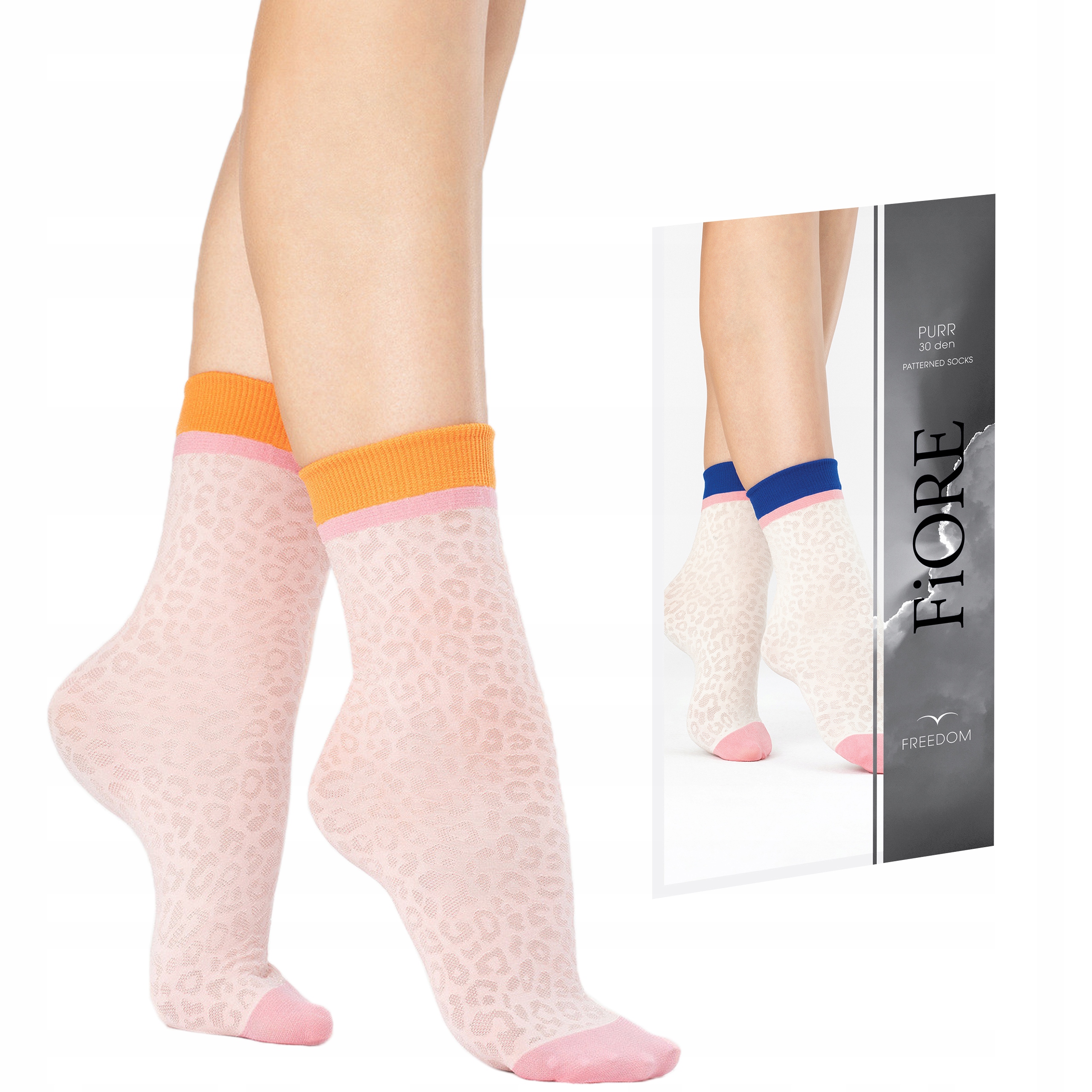 

Fiore skarpetki Purr 30den w panterkę rose/orange