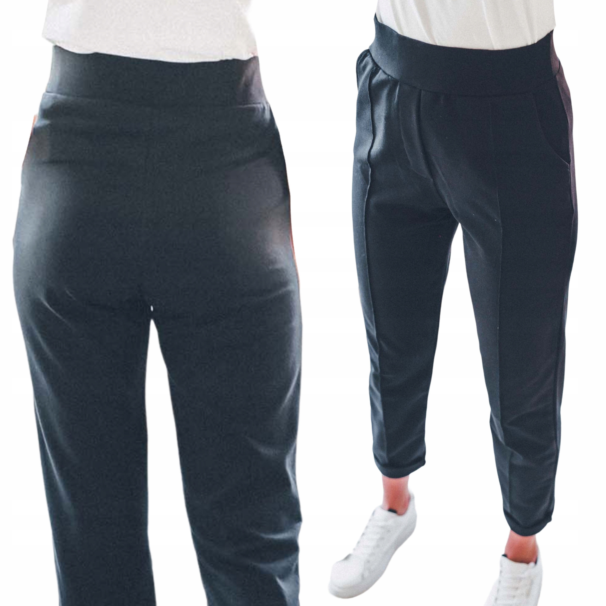 Czarne spodnie bawełniane damskie dresy w kant L