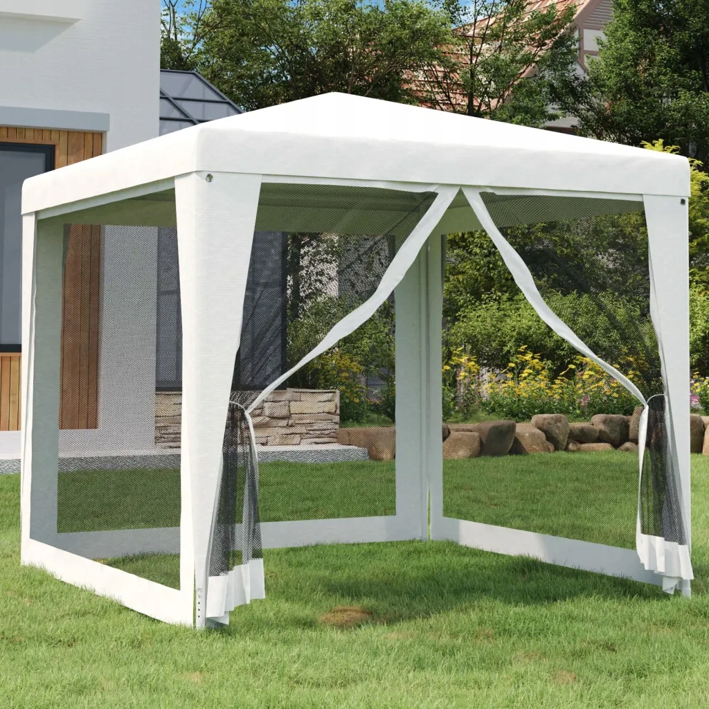 Party stan se 4 bočními stěnami ze síťoviny 2,5 x 2,5 m bílý Bílá 48521