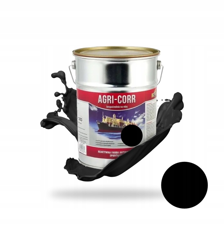 Farba podkładowa do metalu stali maszyn Czarna 5L okrętowa na rdzę Agri