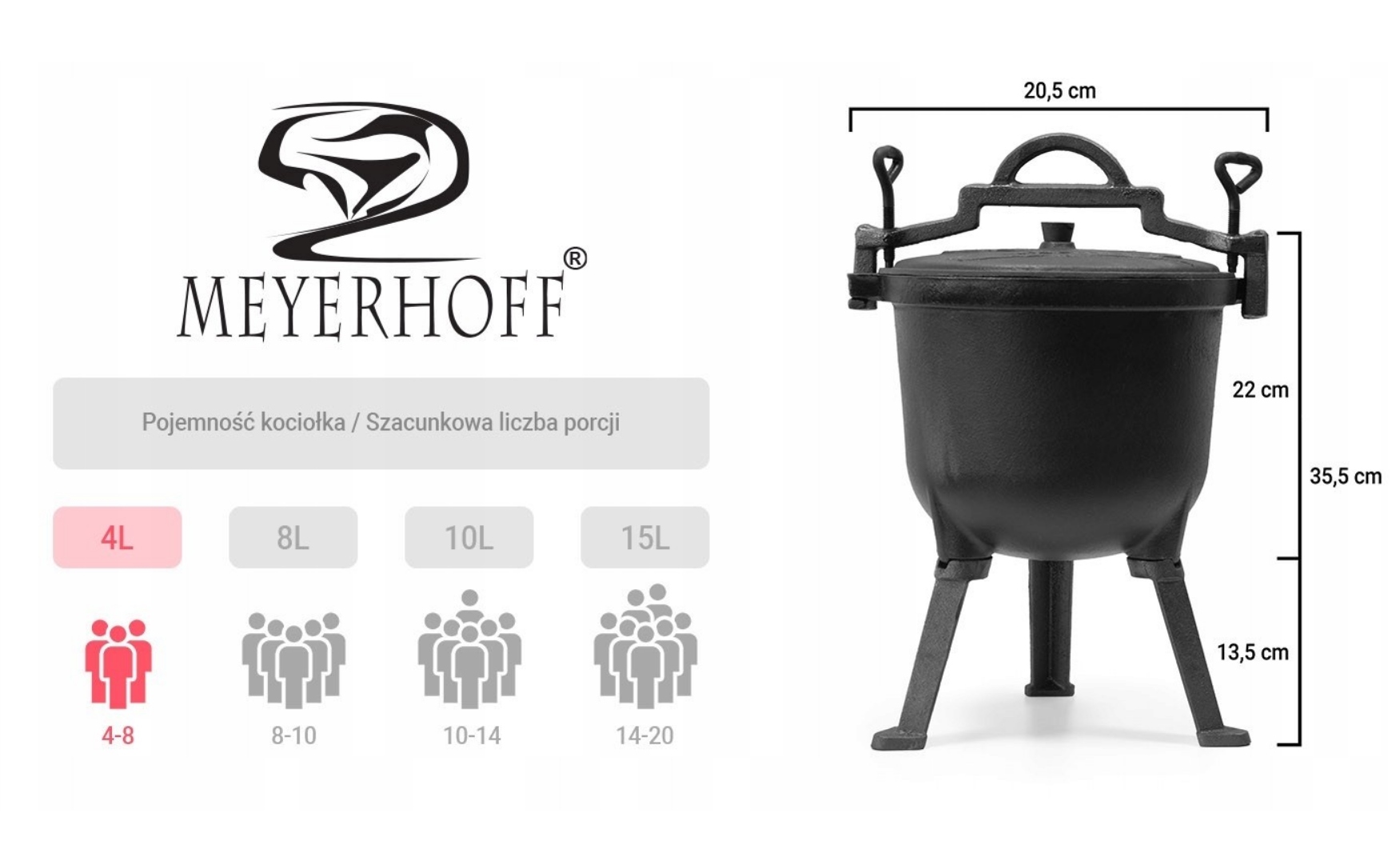 KOCIOŁEK ŻELIWNY MEYERHOFF 4L PIECZONKI PRAŻONKI DUSZONKI + ŁYŻKA GRATIS Rodzaj stojący
