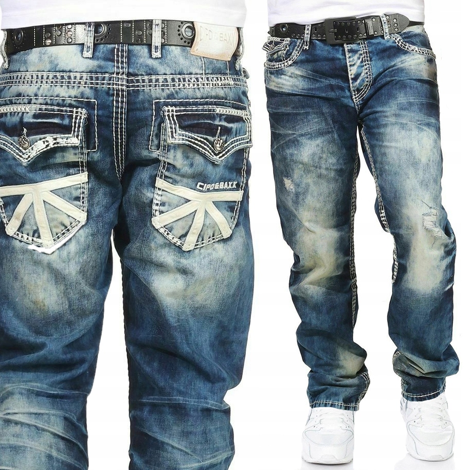 Spodnie Cipo Baxx Jeansy Gruba Nić Skull