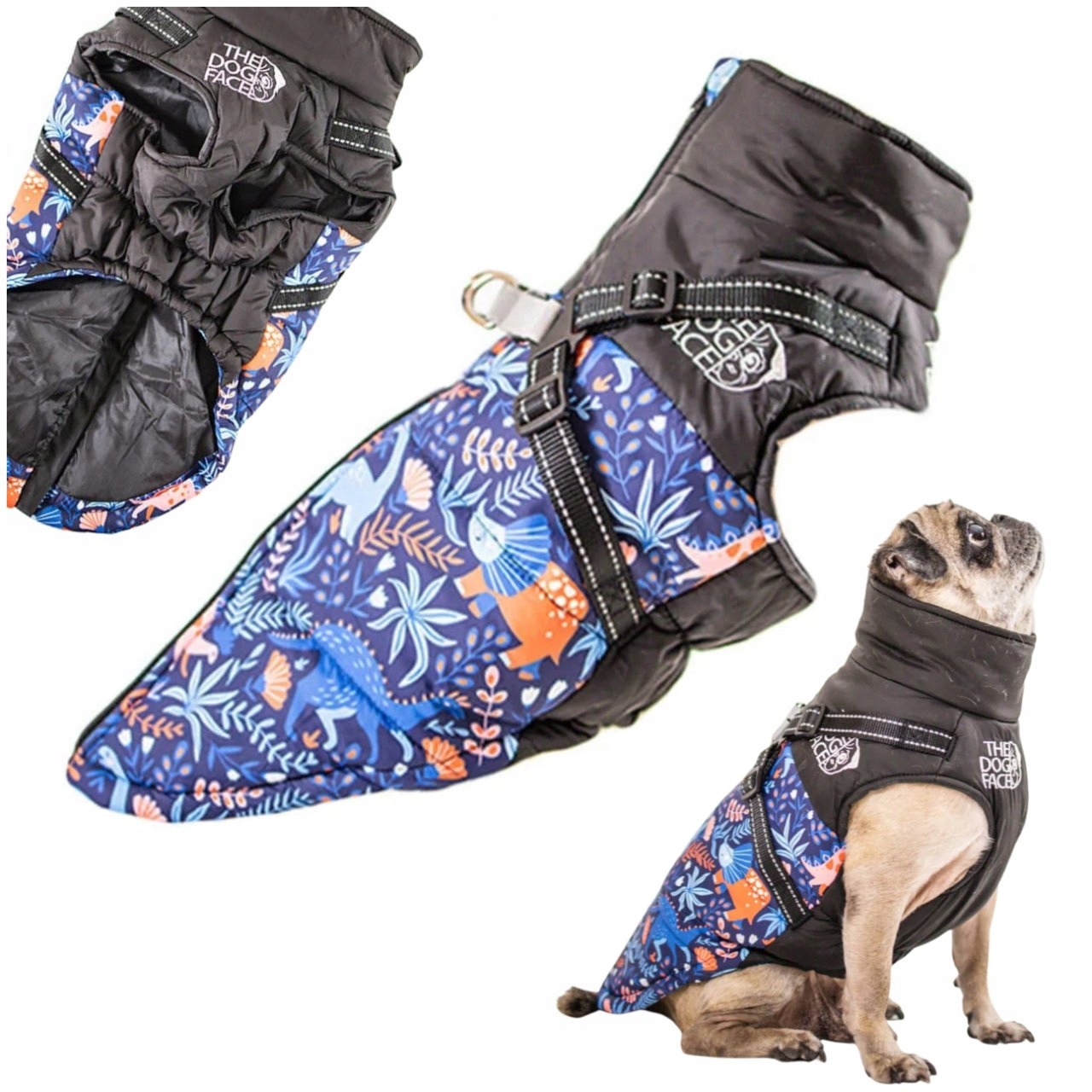 Levně Zimní Bunda Pro Psa S Ramenními Popruhy Pro Psa Face Jurassic S