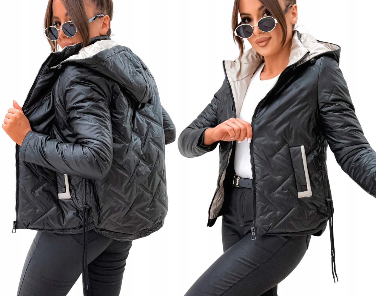 Dámská Jarní Přechodová Bunda Lehká Prošívaná s kapucí Černá 36 S