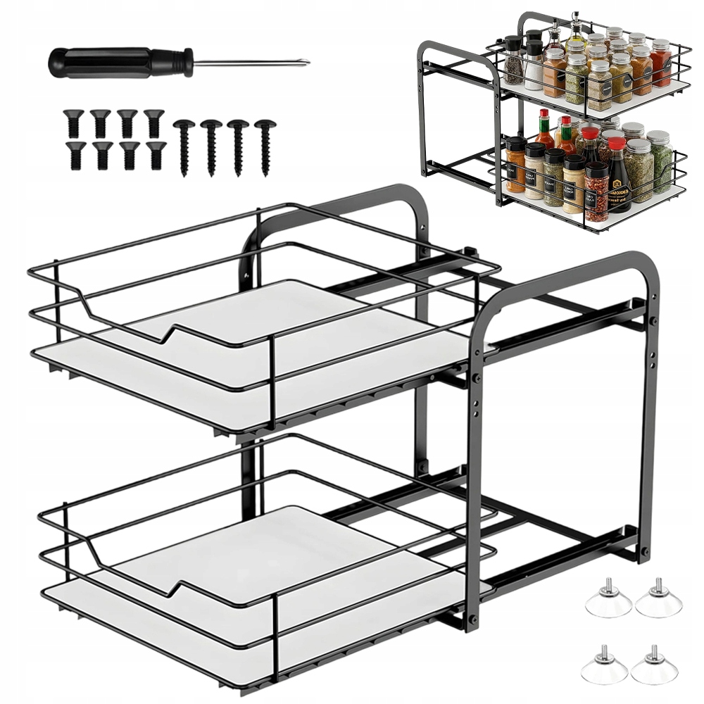 Kuchyňský Regál S 2 Vrstvami Push Pull, Nastavitelná Výška 28X25 CM