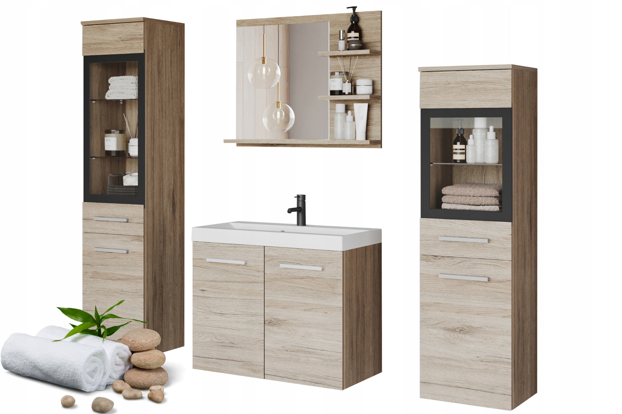 Zestaw mebli łazienkowych z umywalka 60 2x szafka lustro + półki