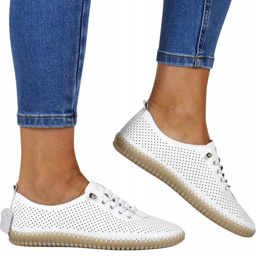 iButy Dámské Kožené Polobotky Lehké Pohodlné Ažurové Bílé Děrované Nové