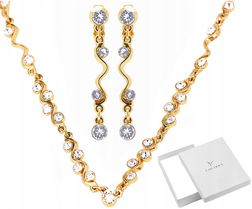Zlatý Komplet Šperků Kolia S Klipy Swarowski