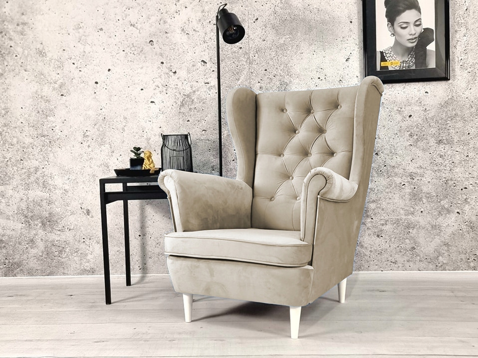 FOTEL USZAK STYL SKANDY GŁĘBOKI PIK PLAMOODPORNY