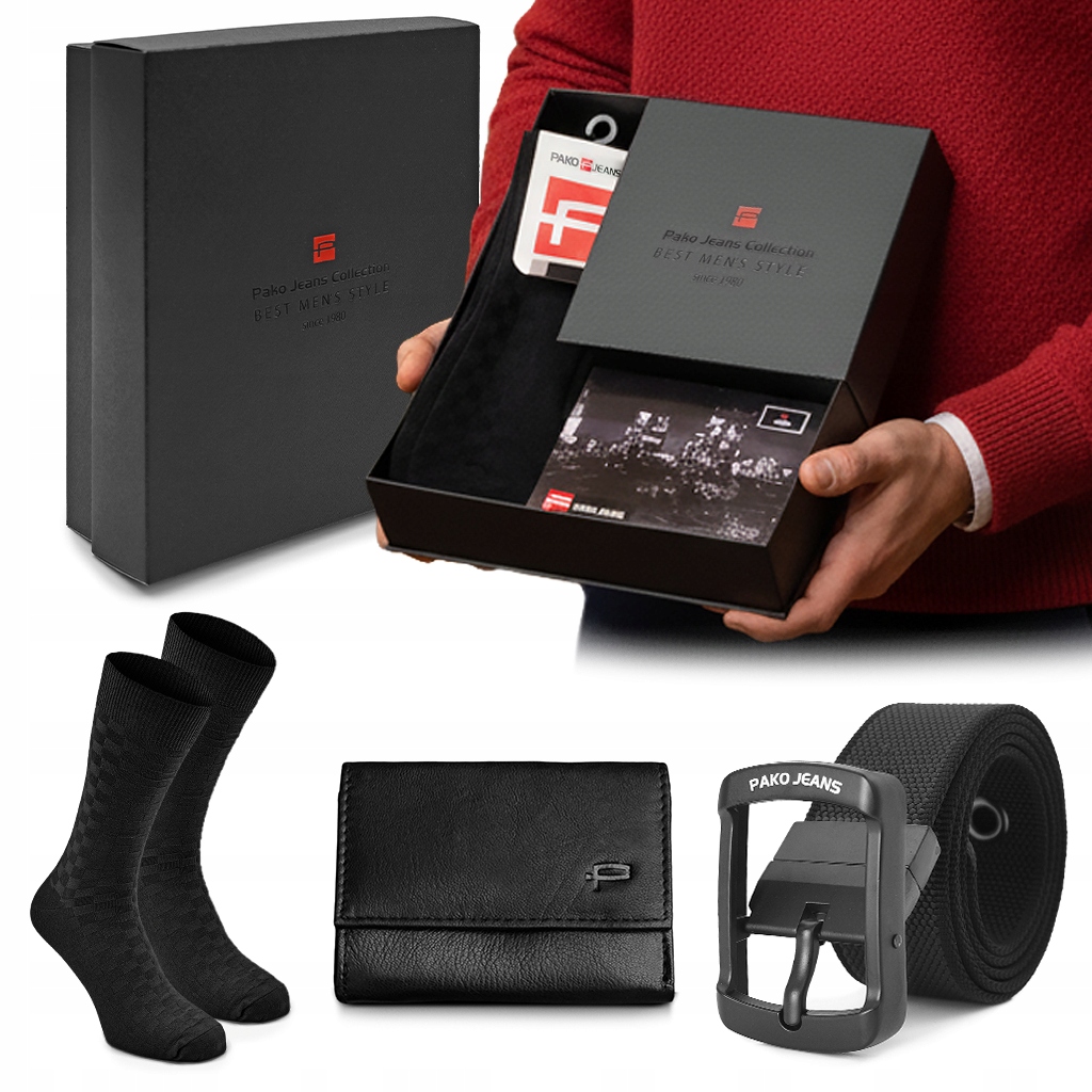 Dárková Sada Pánská kožená peněženka Pásek ke kalhotám Ponožky Vip
