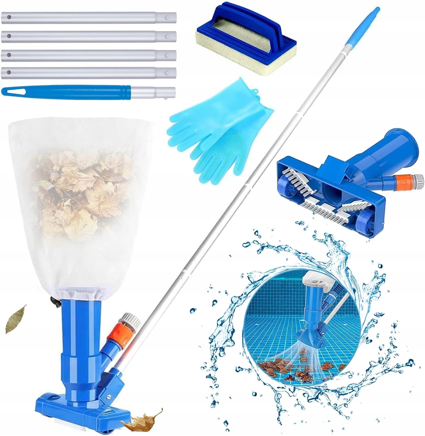 5 w 1 ODKURZACZ DO BASENU ZESTAW BASENOWY WYSUWANY CZYSZCZENIE BASENU