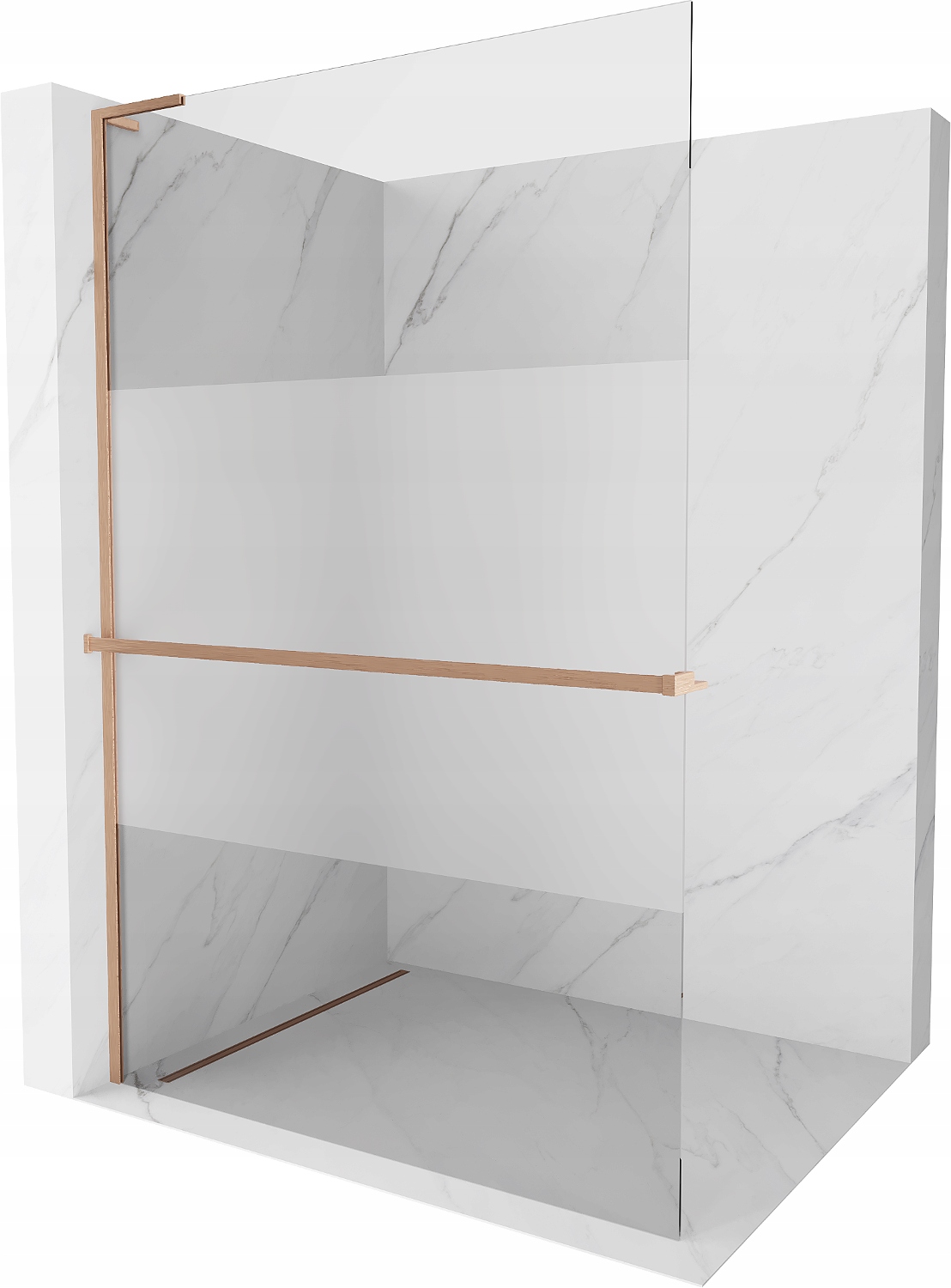 Mexen Kioto+ L Walk-in Sprchová Stěna s Policou 90x200 cm Průhledná Měď