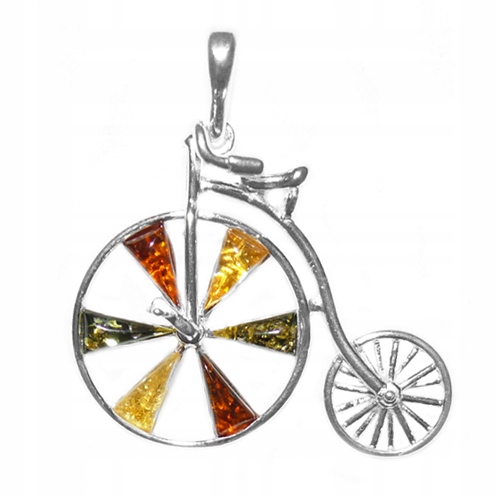 Stříbrný Přívěsek na kolo bicykl s originálním Jantarem ze stříbra 925 Přívěsek