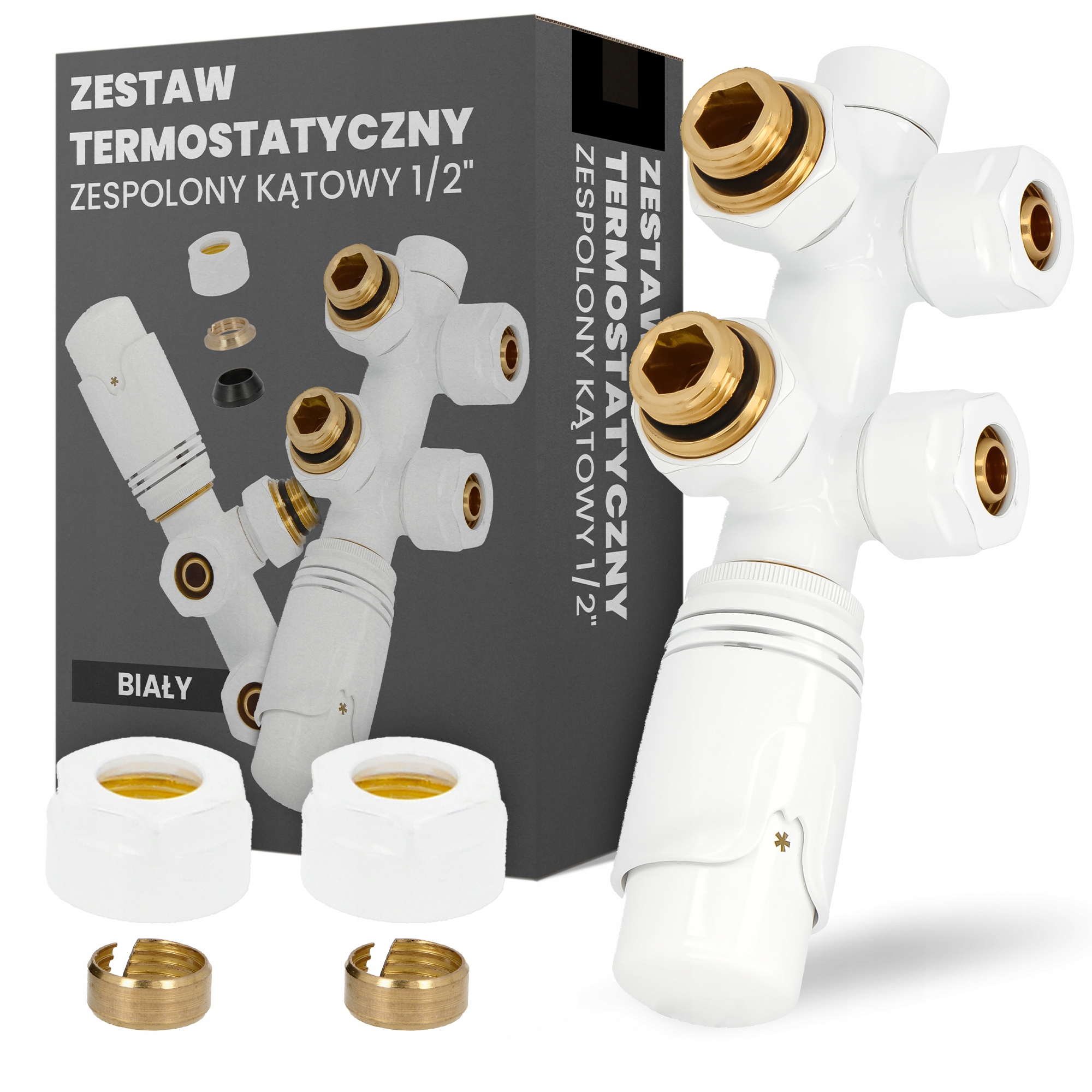 Termostatická sada Úhlová 1/2'' Bílá Hlavice