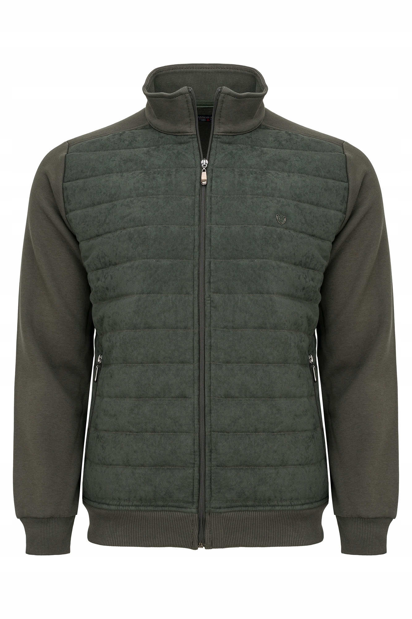 Pánská Rozepínací Mikina Khaki Zelená Zateplená Stojáček Prošívaná Bunda: XL