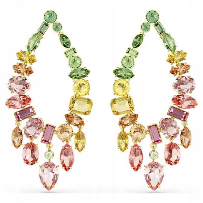 Náušnice Swarovski Gema Závěsné Barevné křišťály Ocel pozlacená Dýka