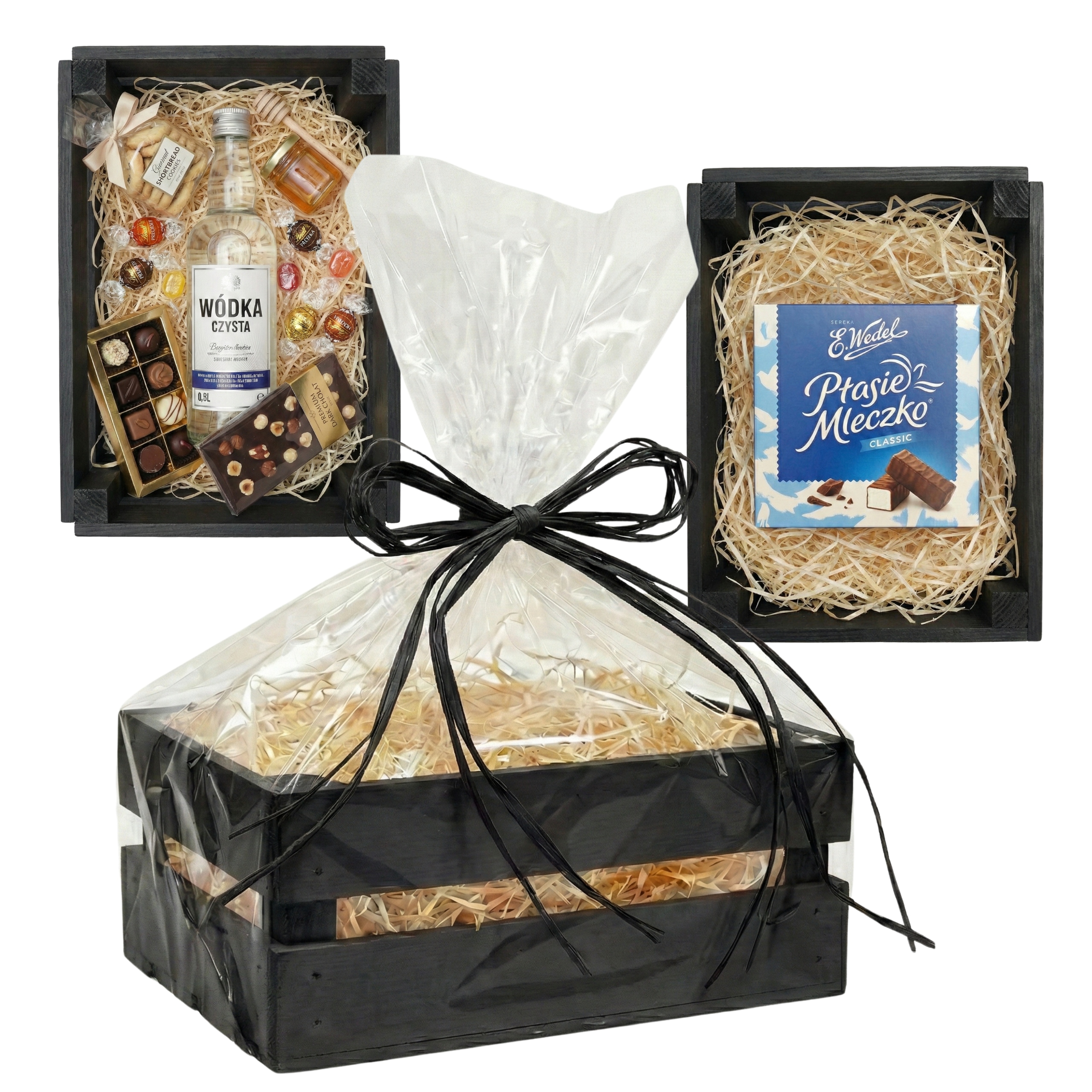 Dárkový Košík Černý Krabička na Dárek Dřevěná Obalová krabička