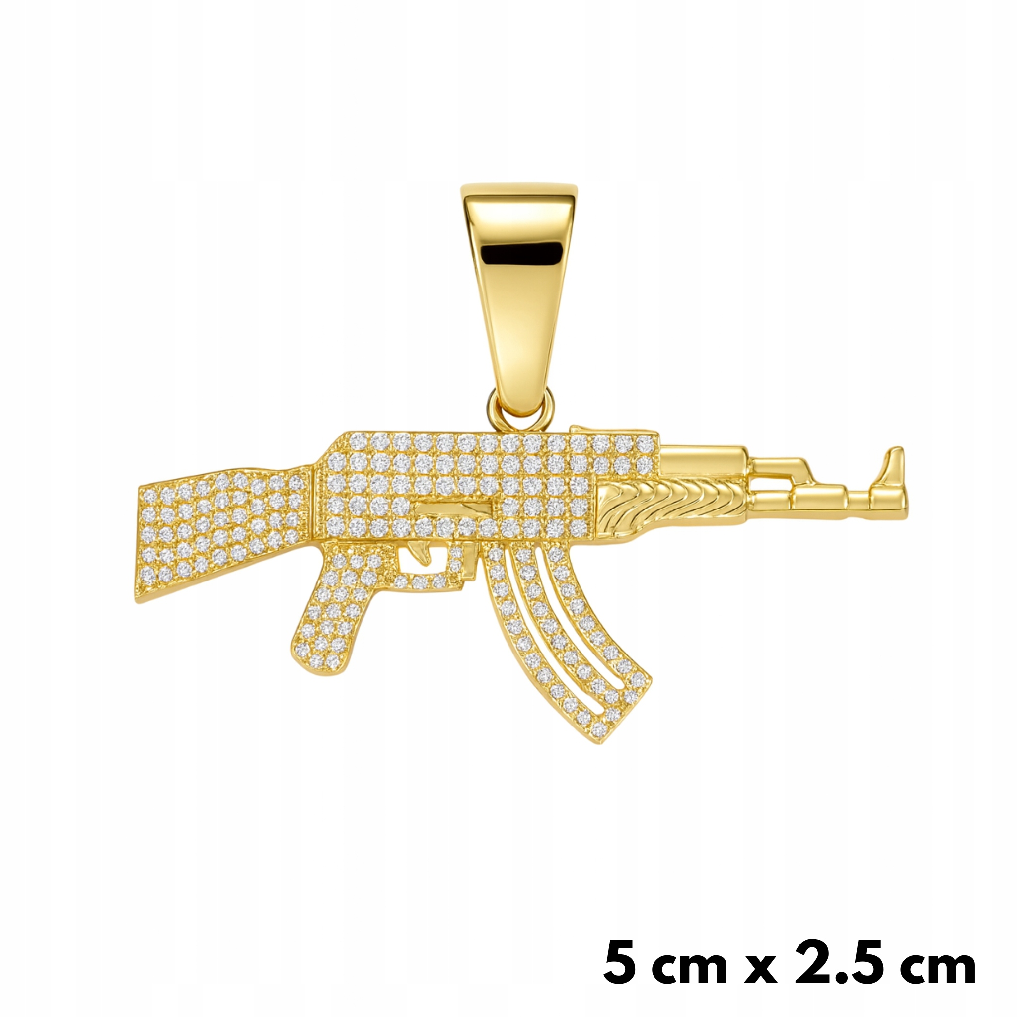 Přívěsek s pistolí Ak, zlatý, pánský, se zlatými Zirkony , pozlacený, Metini