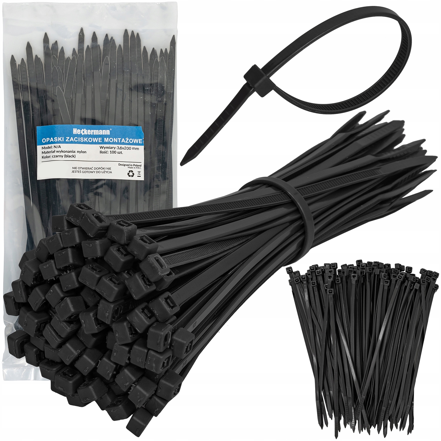 Opaski Zaciskowe Trytki Mocne Trytytki 3,6x200mm 100 Szt Czarne