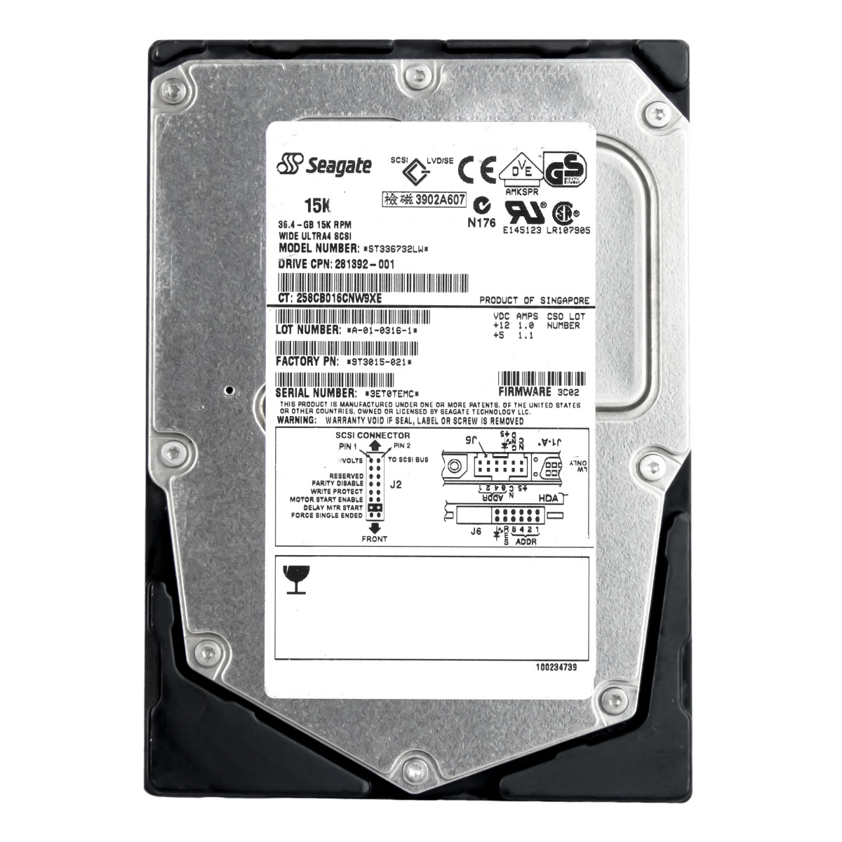 Hp 281392-001 36GB 15K 8MB Scsi U320 3.5'' ST336732LW