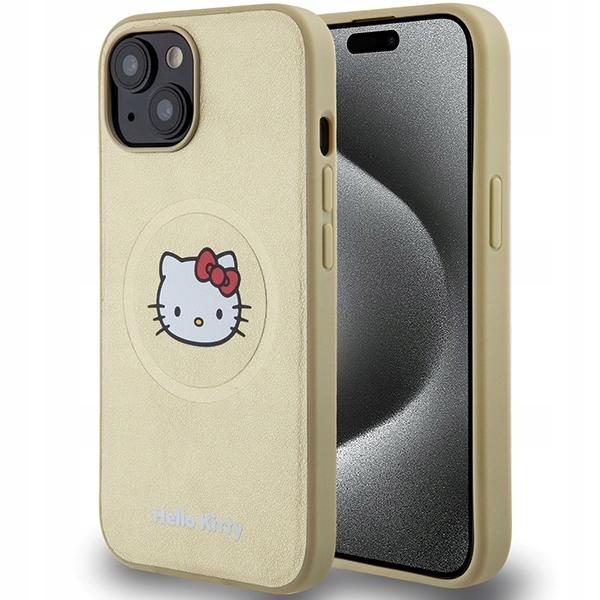 Pouzdro Hello Kitty HKHMP15SPGHCKD pro iPhone 15 6.1" zlaté/gold tvrdé pouzdro Leath