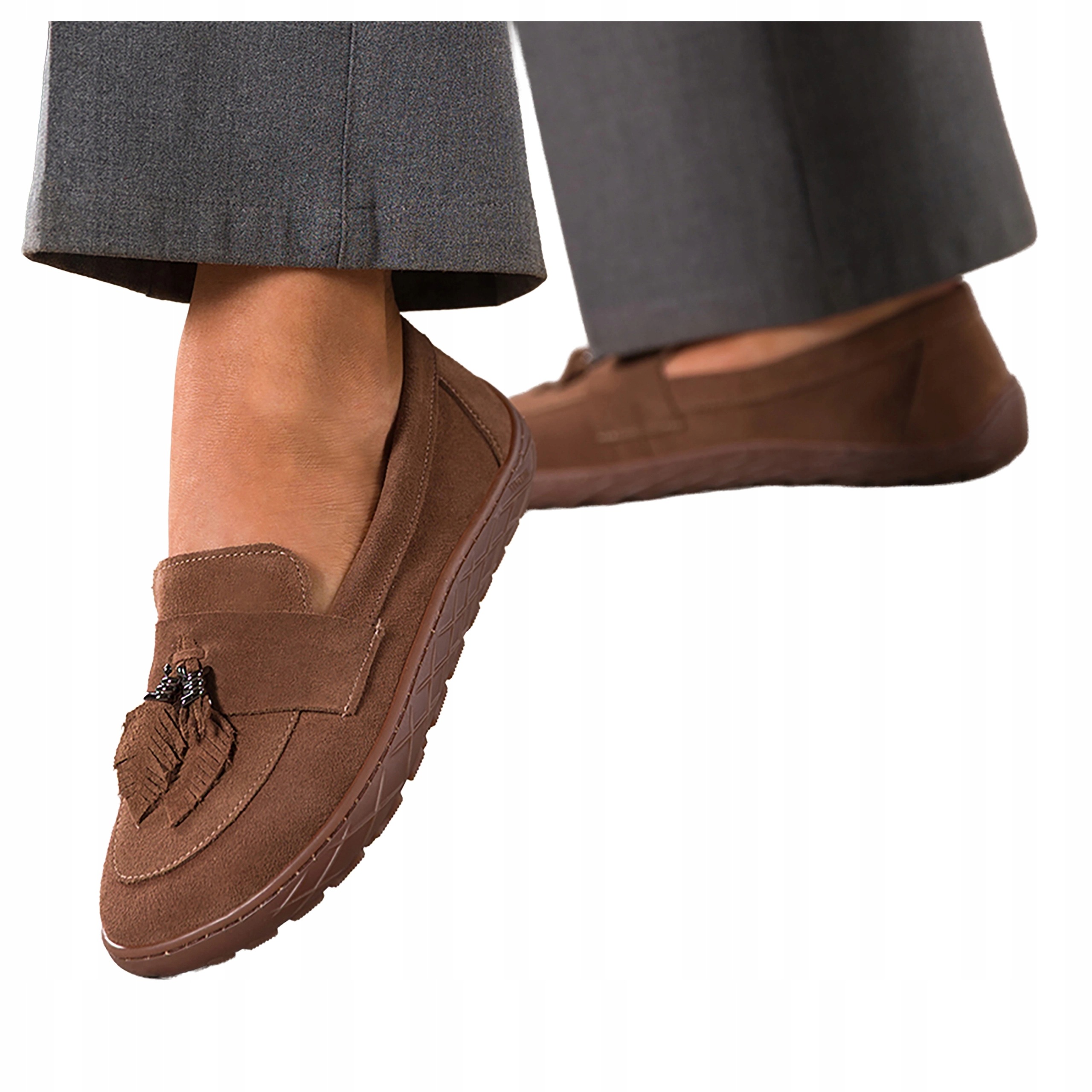 Hnědé dámské kožené semišové mokasíny Široké Pohodlné Barefoot vel. 37