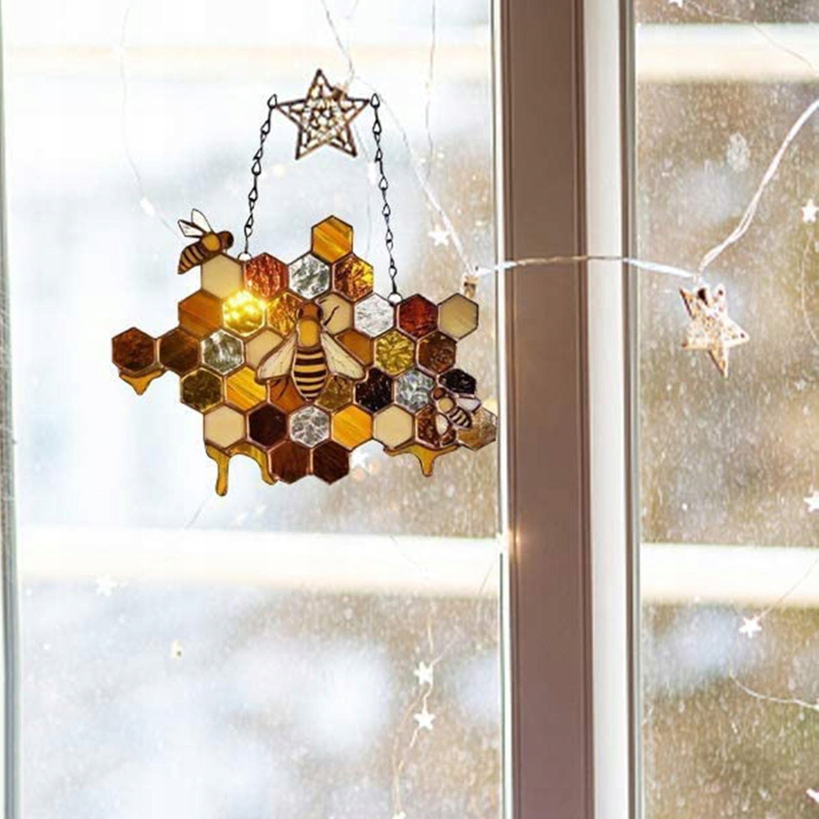 Wysoki witraż Suncatcher Bee Window Panel Marka bez marki