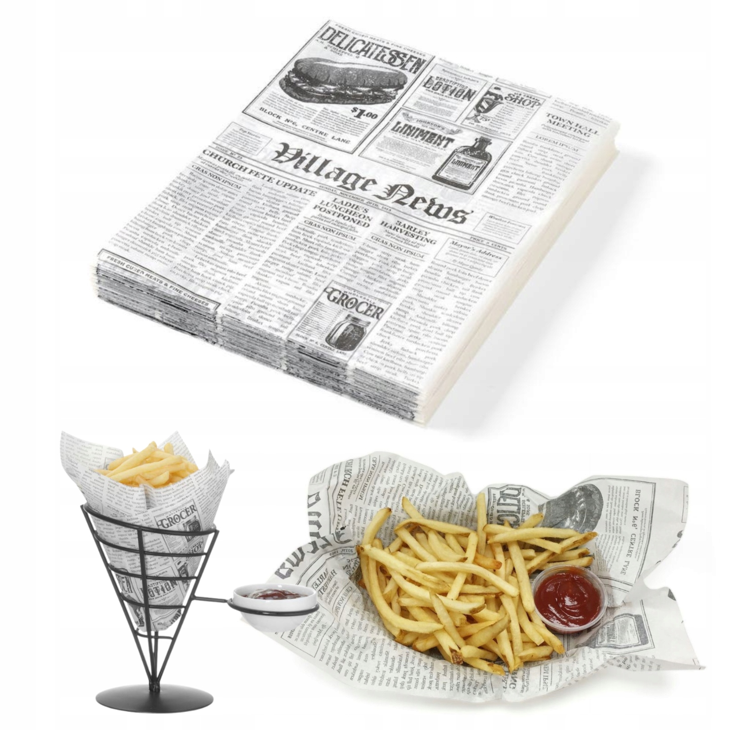 Pergamenový papír vzor novin Hendi 500 kusů 25x35 cm