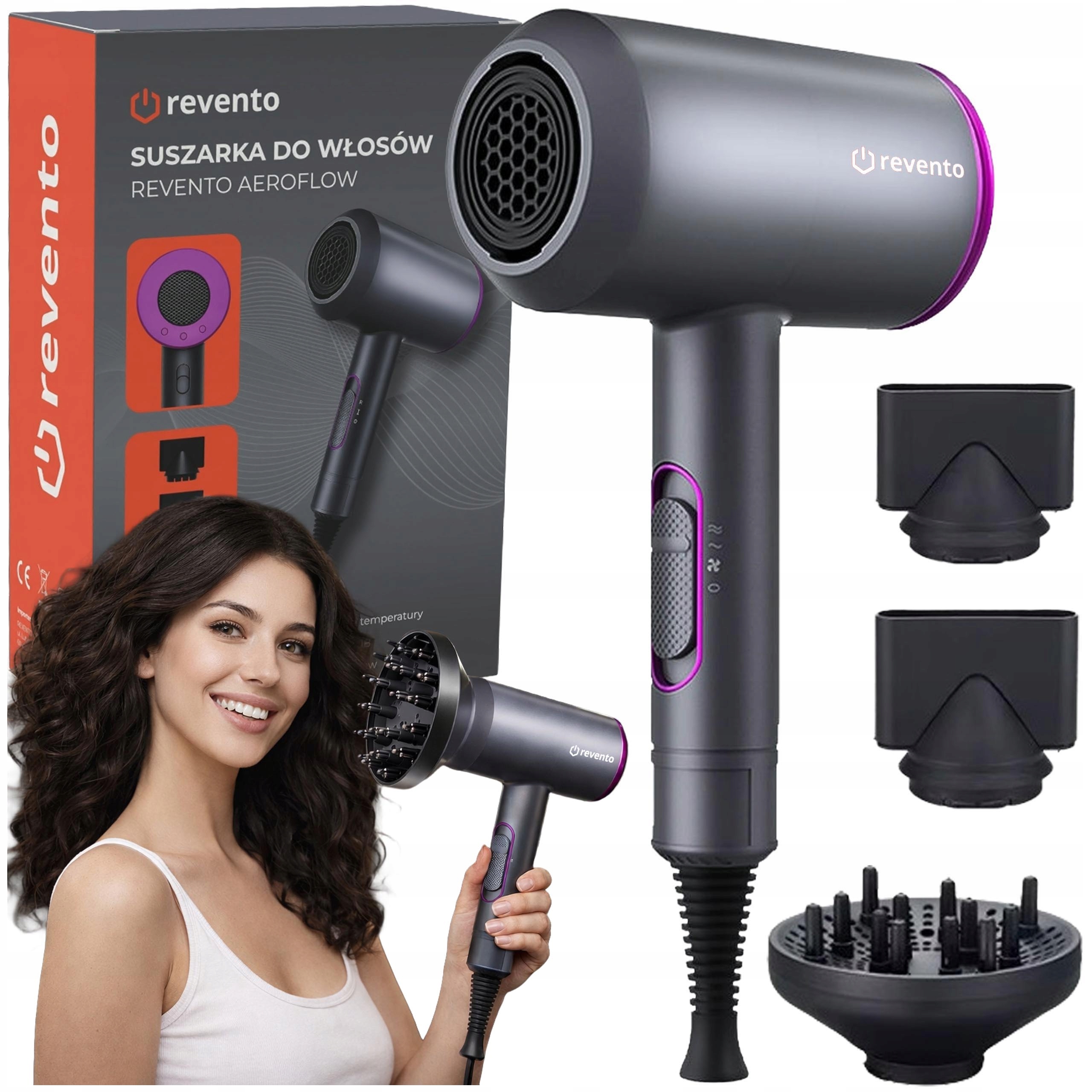 Suszarka Do Włosów Z Jonizacją Mocna 2000W +3 Nakładki Dyfuzor Zimny Nawiew