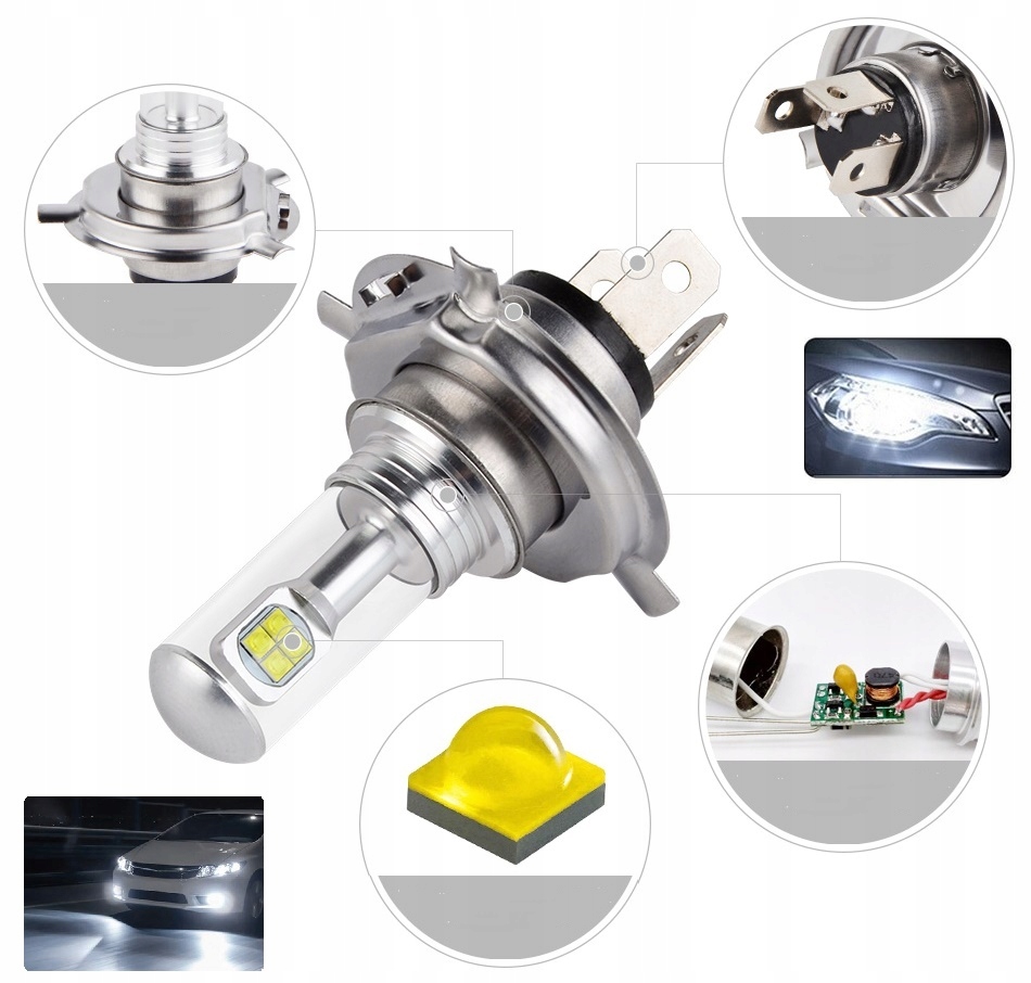 Led Żarówka H4 P43t-38 CREE 80W 8000lm 6500k XENON