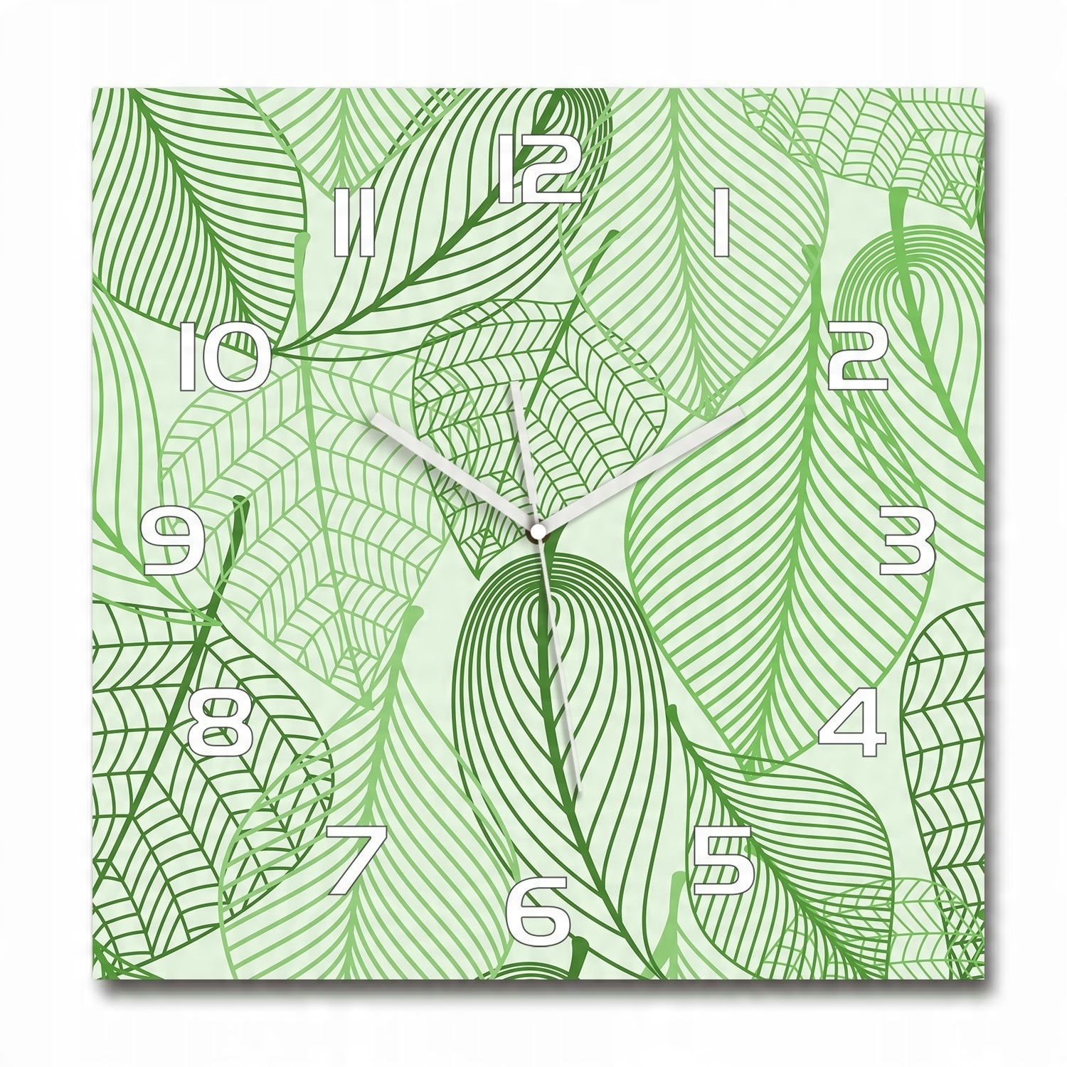 

Duży kwadratowy szklany zegar Liście wzór 60x60 cm