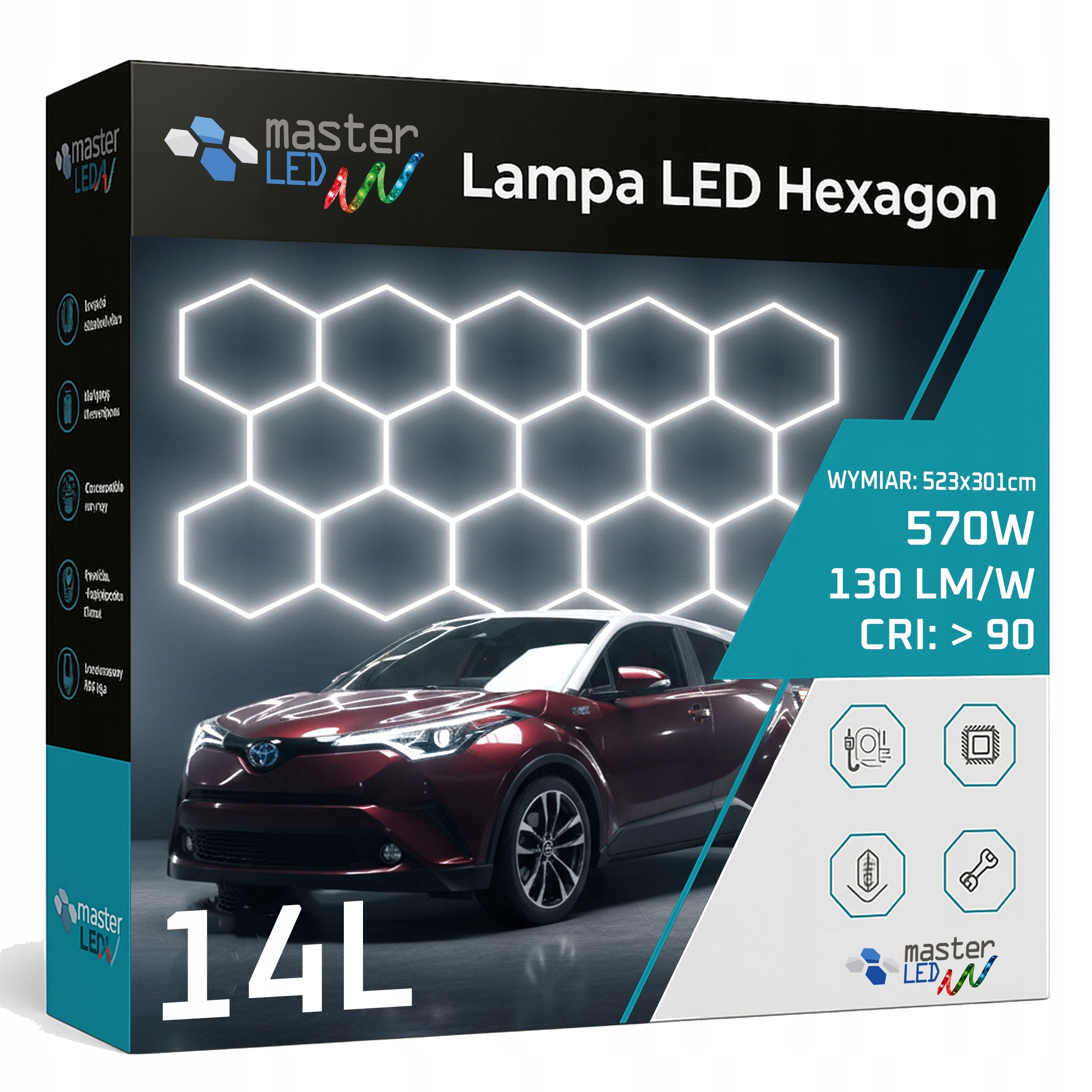Led lampa Hexagón Stropný panel Osvetlenie pre garáž Dielňa 523x301 cm