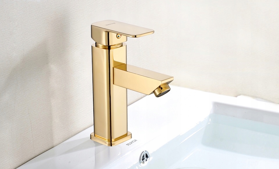 BATERIA umywalkowa CUBIC modern ZŁOTA loft GOLD EAN (GTIN) 5903938781056
