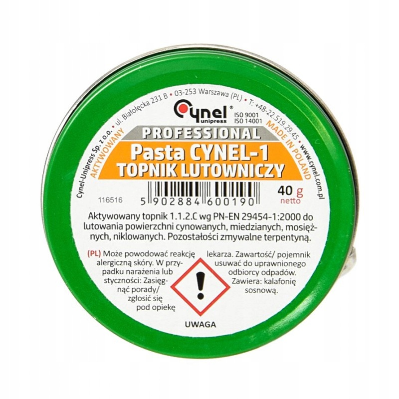 

Pasta CYNEL-1 Aktywowany Topnik Lutowniczy 40g