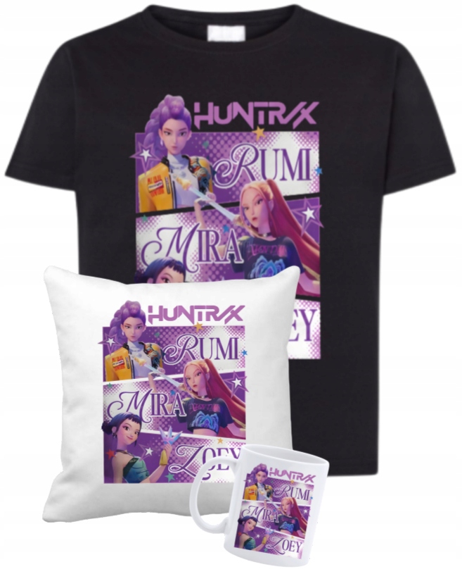 Zestaw Poduszka Koszulka Kubek -kpop Demon Hunters Huntrix 5 Wzorów