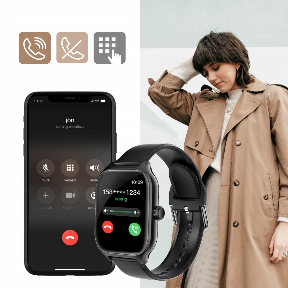Smartwatch zegarek metal Polskie Menu Rozmowy 2 paski bransoleta PL Kompatybilność systemowa Android iOS