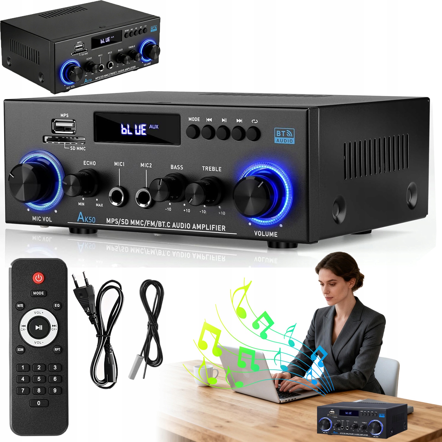 Přenosný Digitální Stereofonní Zesilovač Zvuku Bluetooth 5.0 800W