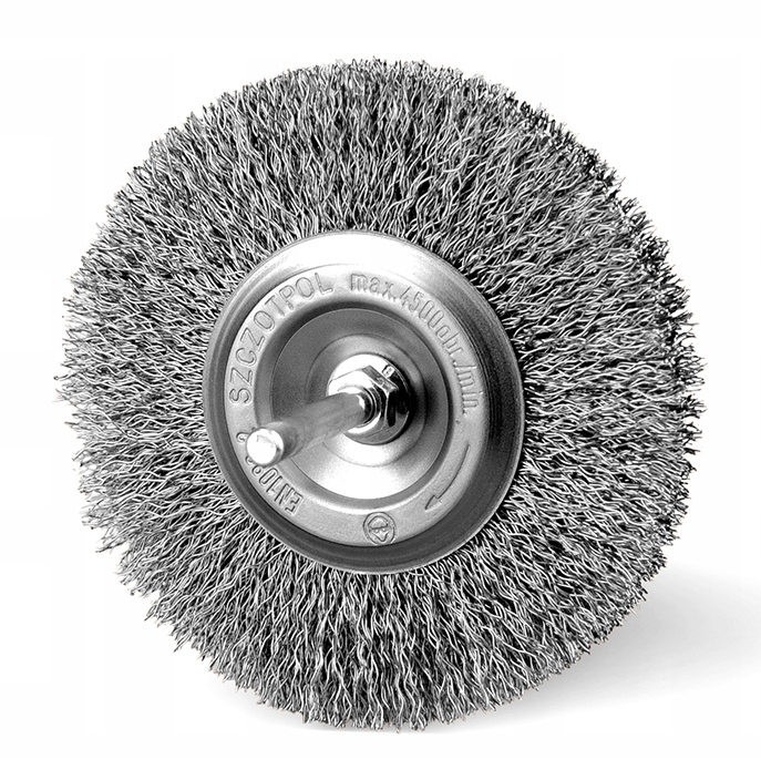 SZCZOTKA DRUCIANA Z TRZPIENIEM DO WIERTARKI TARCZOWA 100mm PL