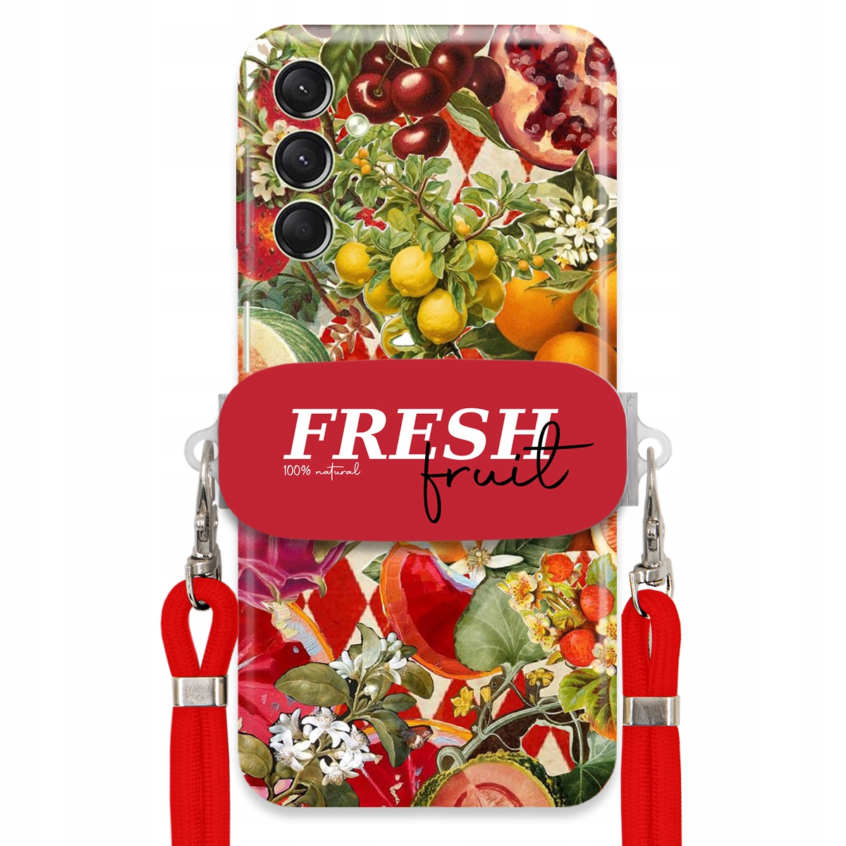 Pouzdro pro Samsung A24 4G Červené Crossbody vodítko Držák Fresh Fruit Ovoce