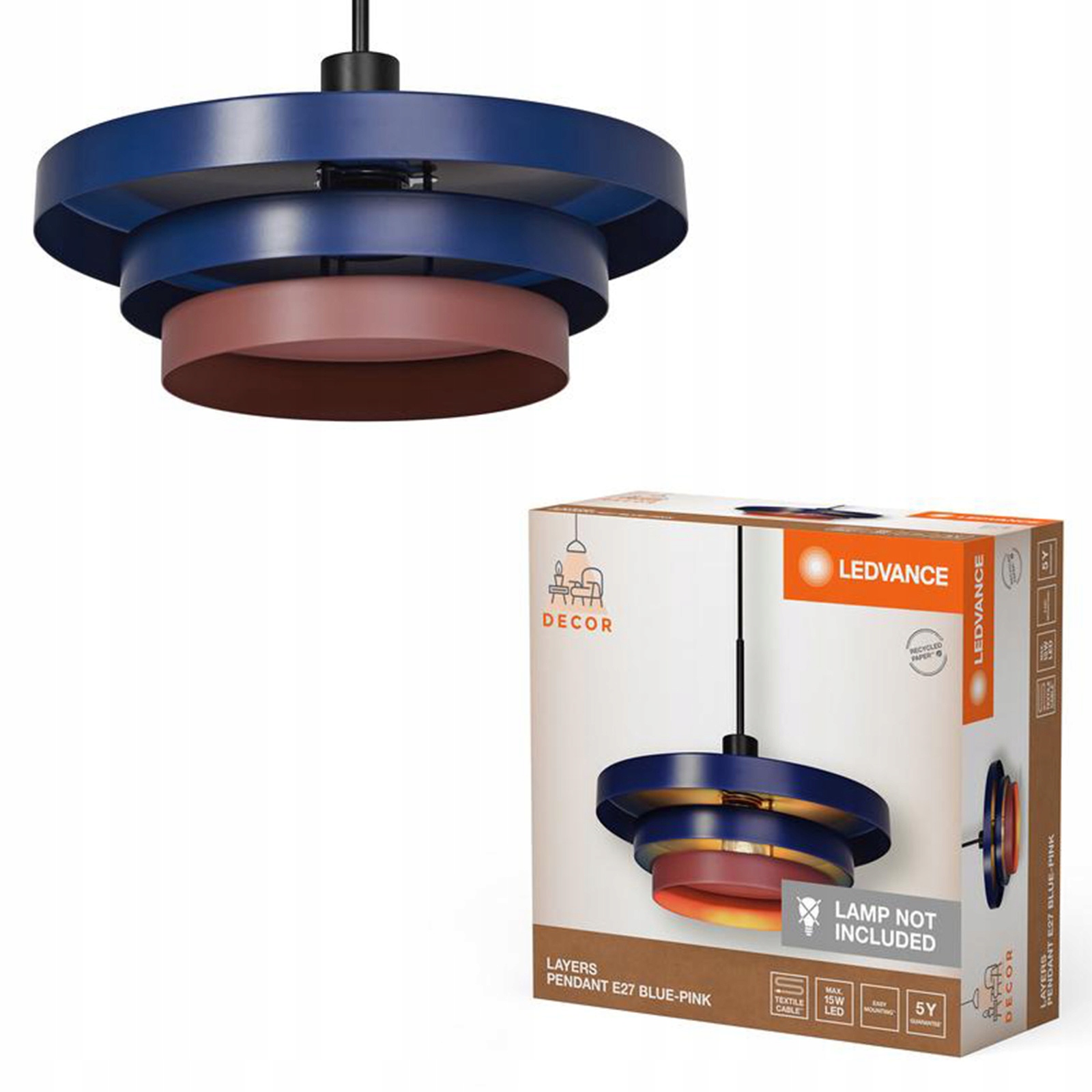 Závěsné Stropní Svítidlo Dekorativní E27 Převis Modrý Růžový Decor Ledvance