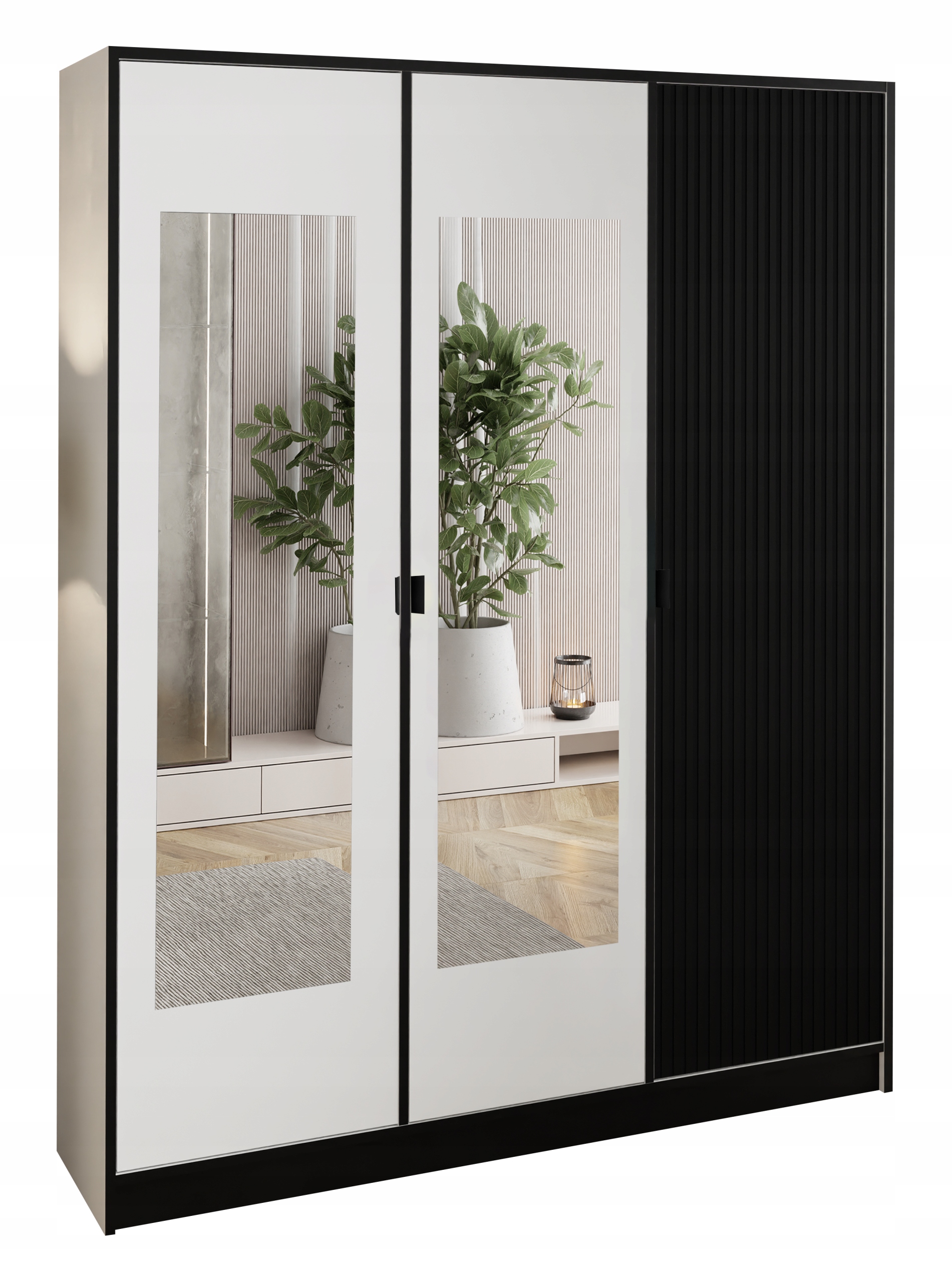 Skříň Lumi 157 3D Bílá Černá Ryfl. 2x zrcadlo dior Držák č.