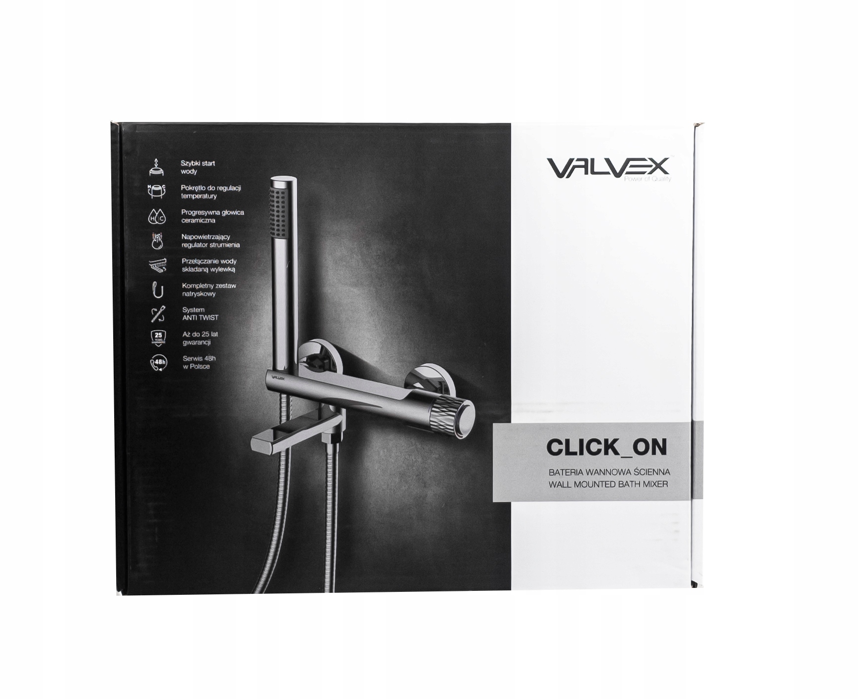 BATERIA WANNOWA PRYSZNICOWA ŚCIENNA Z MIESZACZEM VALVEX POLSKA DECOR CHROM Marka Valvex