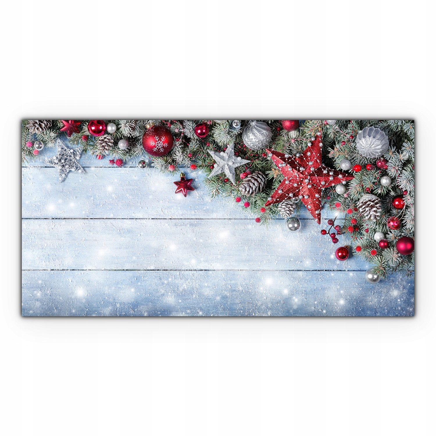 

Obraz szklany Gwiazdki gałązki bombki 140x70 cm