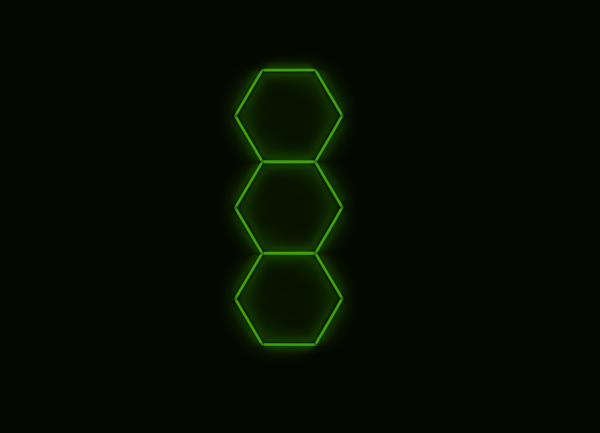 Kompletné Led hexagónové svietidlo zelené, rozmer 3 elementy 97 x 246 cm