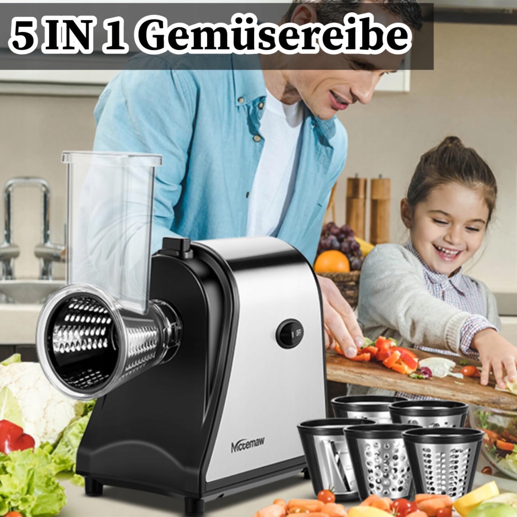 COOCHEER Elektryczna Krajalnica Do Warzyw 250W Z 5 Tarcza Tnącymi — miniatura 2