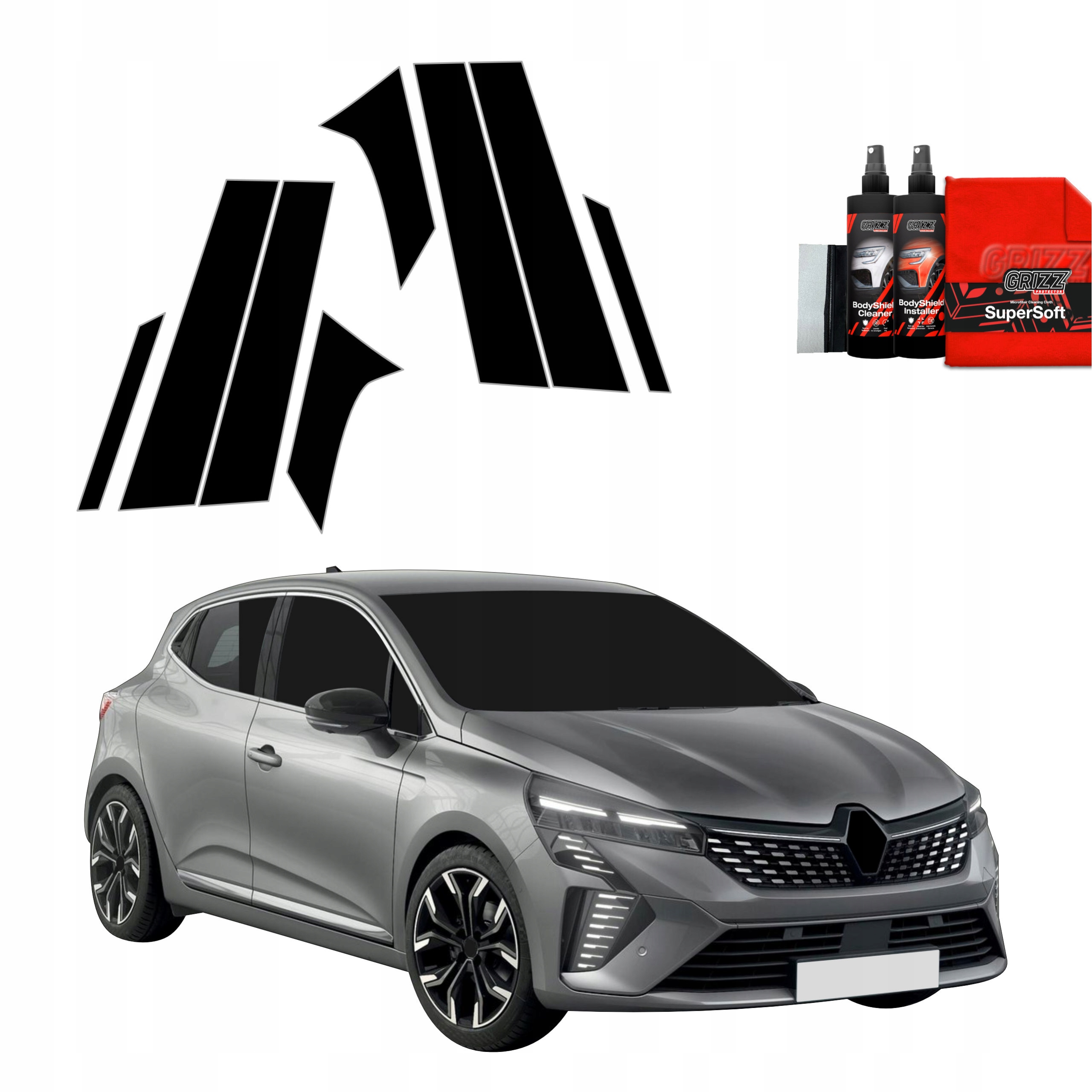8v1 Černá fólie na sloupky pro Renault Clio (2020-2024)