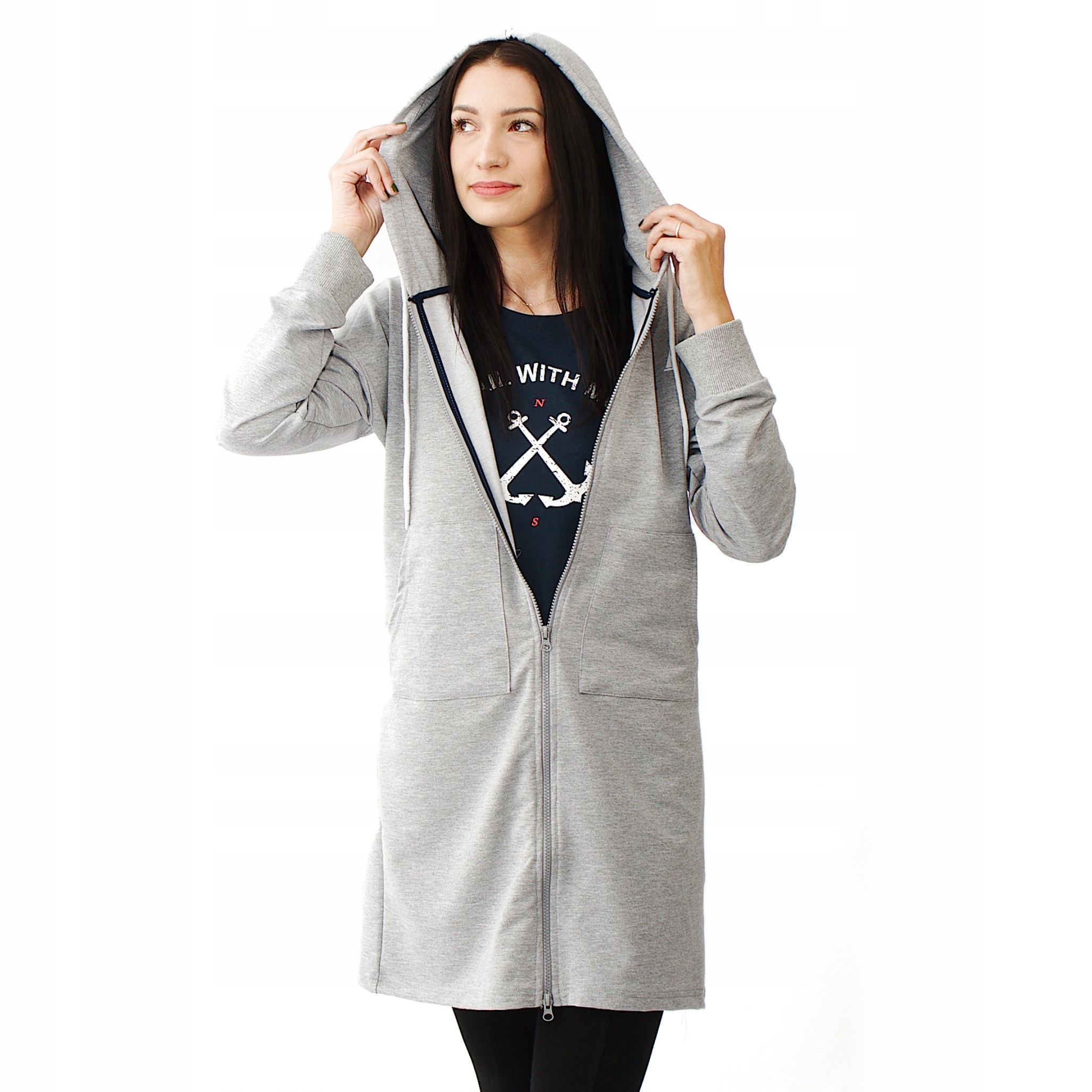 Dlouhá mikina s kapucí šedá Captain Mike r