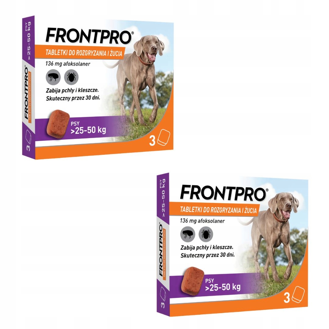 Frontpro Tabletka 2x3 sztuki dla psa smakowa na pchły i kleszcze 25-50 kg
