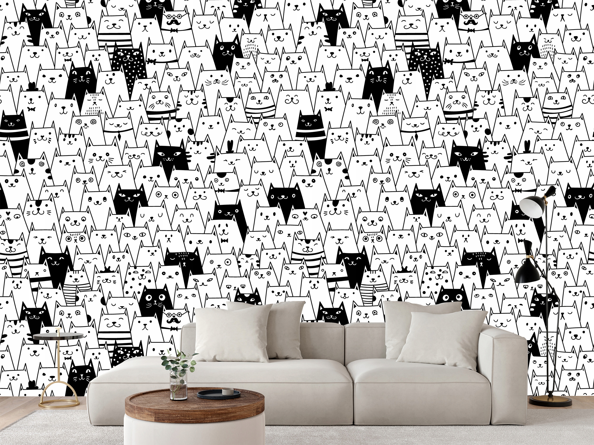 Fototapeta Roztomilé Černobílé Kočky Komiks Animovaná Pohádka 208 x 146 cm
